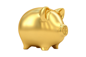 A gold piggy bank with a silver nose