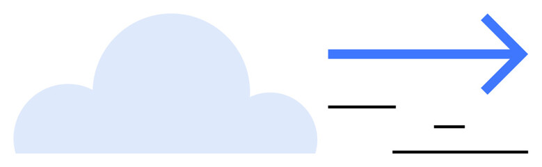Light blue cloud alongside a bold blue arrow pointing right with lines suggesting motion. Ideal for data transfer, cloud storage, networking, innovation, technology, connectivity, and a simple