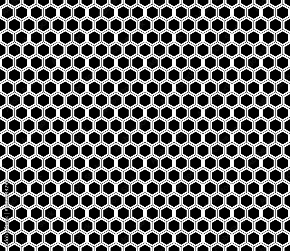 Poster tileable abstract background. black color on matching background. simple hexagon grid with inner sol