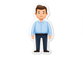 Cartoon man sticker with blue shirt isolated