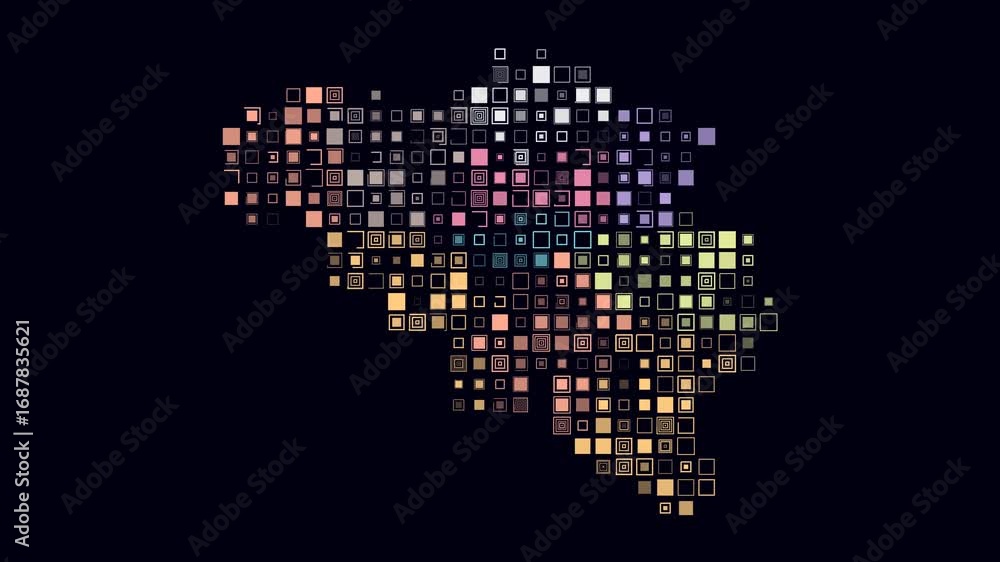 Poster belgium map animation. shape of the country with pulsating colored dots. large size square blocks. d