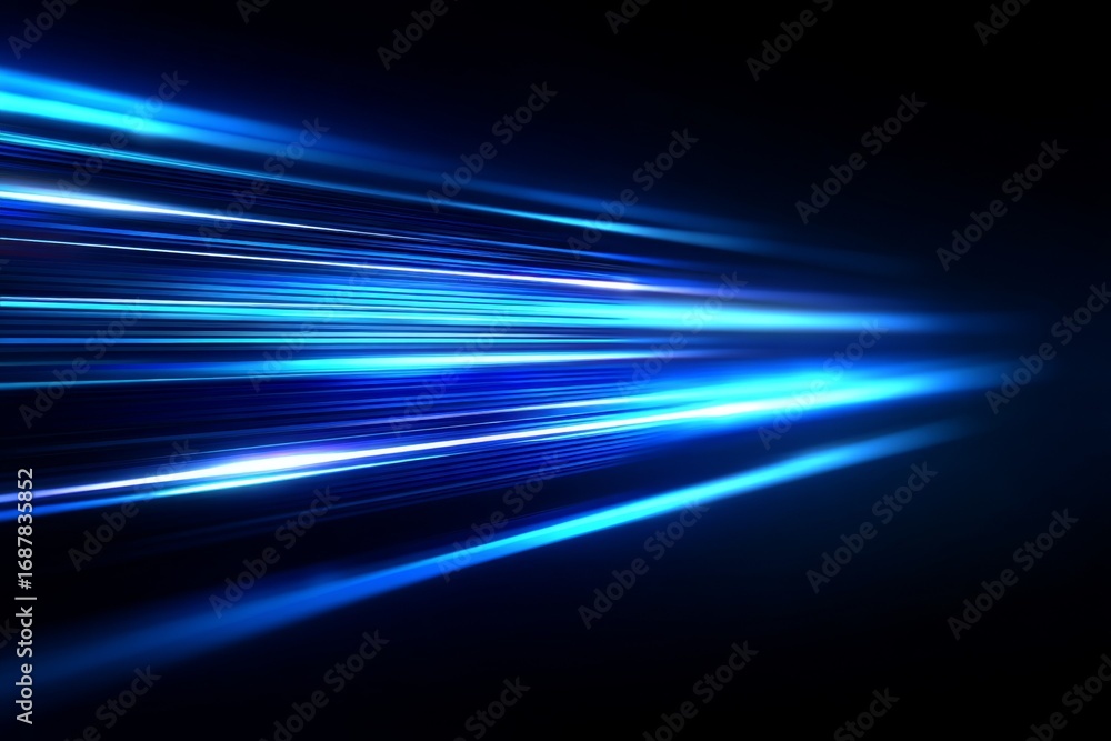 Poster vibrant blue light streaks on black background creating a dynamic motion effect
