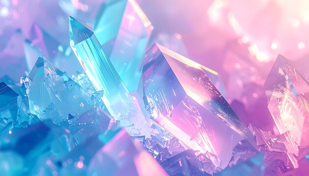 Abstract vibrant crystal formations with soft pastel lighting