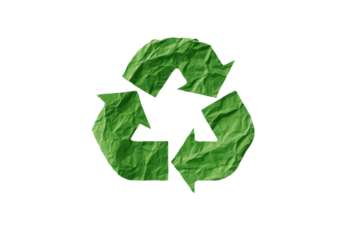 A green paper recycling symbol with arrows