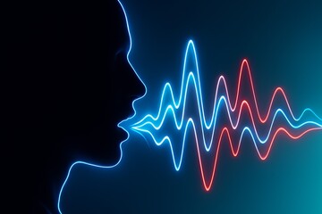 Silhouette of a person with vibrant sound waves in blue and red