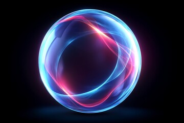 Glowing neon sphere with vivid light trails on black background