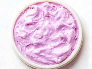 Fototapeta premium Lavendar Cream Texture in White Bowl, Skincare Product, Cosmetics, Beauty, Purple Cream, Closeup