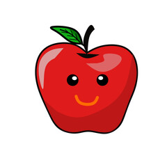 Vector illustration of red apple cartoon with smiling face
