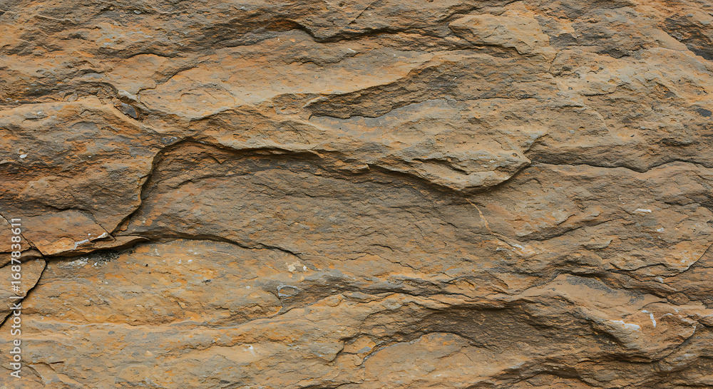 Poster closeup of a textured rock surface with layered patterns and earthy tones, creating a natural backdr