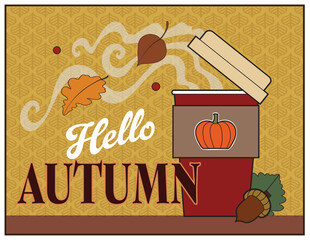 An autumn greeting with coffee and leaves.