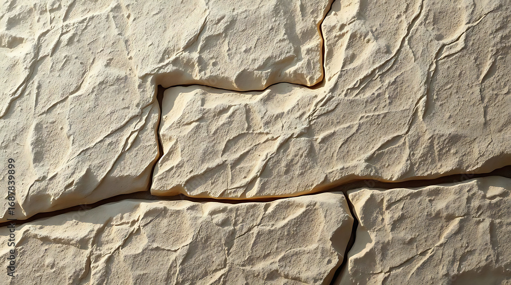 Poster beige stone wall with textured surface and irregular pattern, creating a natural and rustic backgrou