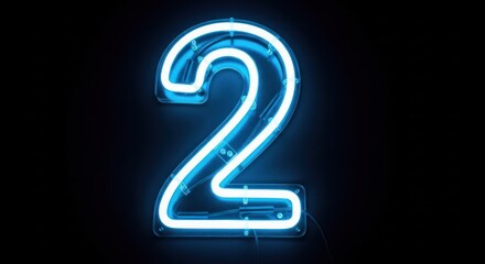 Glowing neon number two with circuit design