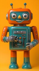 Fototapeta premium A lively robot is entertaining a crowd by dancing happily in a room decorated with a retro theme, complete with old-fashioned decor and bright colors that evoke a feeling of enjoyment