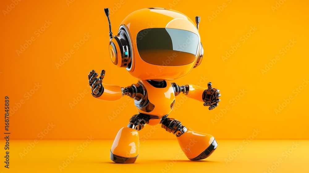 Poster a bright and energetic colourful backdrop features a retro robot dancing cheerfully