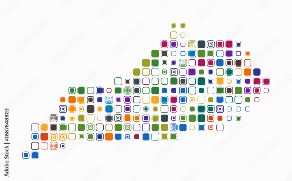 Poster kentucky, shape of the state build of colored cells. digital style map of the kentucky on white back