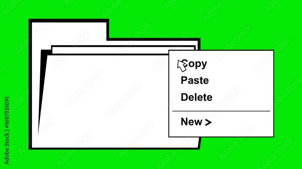 Poster video animation drawing black and white concept icon pop-up menu contextual copy option computer fol