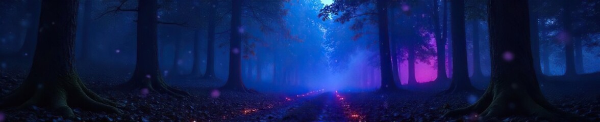 Obraz premium Ethereal Moonlight Illuminates Dark Forest Magical Light Painting Photography