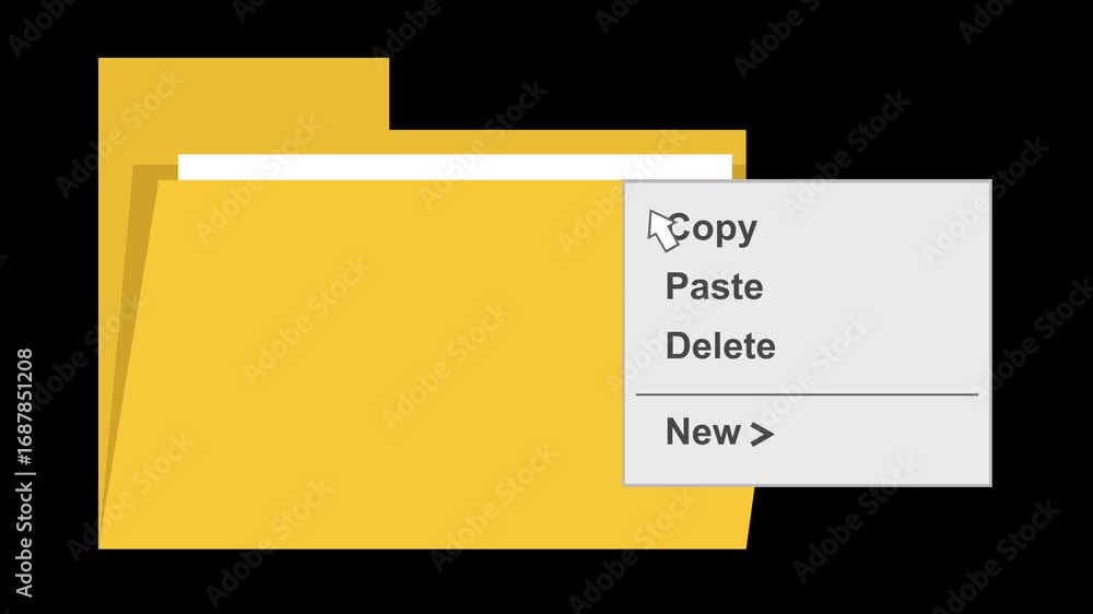 Poster video animation pop-up menu contextual copy option computer folder file system, on a transparent bac