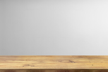 Empty wooden table top and color dark or gray wall background for showing products and advertisers. Template mock up for display of product. product promotion in the wall. for display or montage.