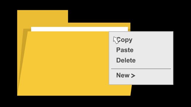 video animation pop-up menu contextual copy option computer folder file system, on a transparent background with alpha channel set to zero