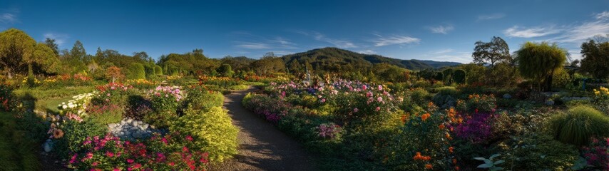 Vibrant flower garden mountainside landscape photography scenic environment panoramic view nature's beauty