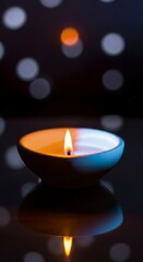 A Solitary Flames Warm Glow Reflected Against a Cool, Sparkling Bokeh Night.