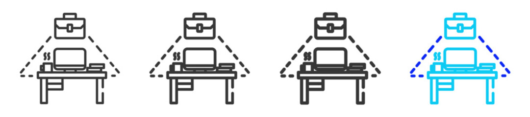 Work Environment Icon Set Collection in Creative Outline Style for Business Featuring Multiple Thickness Variations for Career Design Projects and Professional Growth