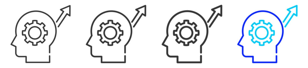 Skill Development Icon Set Collection in Creative Outline Style for Business Featuring Multiple Thickness Variations for Career Design Projects and Professional Growth