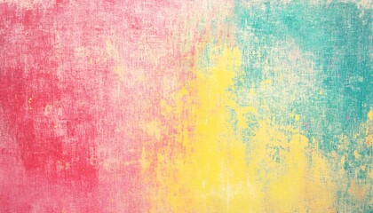 The illustration shows a textured background with a gradient of pink, yellow, and teal colors, creating an abstract design.