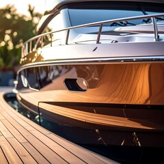 Polished motor yacht at dock