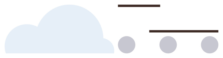 Simplified cloud and train elements signifying innovation, speed, and technology. Ideal for transportation, logistics, connectivity, storage, communication, digital platforms and modern workflows