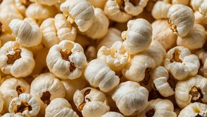 Macro Closeup of Popped Popcorn Kernels Snack Food Background Texture