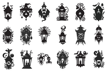 Fresh set of ten vector silhouettes halloween themed lantern designs