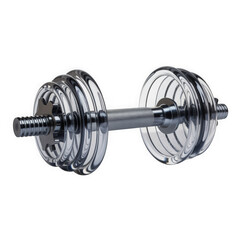 Naklejka premium Shiny chrome adjustable dumbbell with weight plates isolated on a for fitness and exercise transparent background