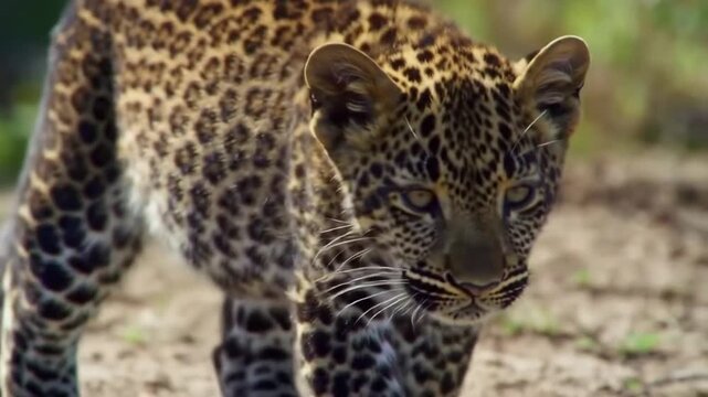 Young leopard walking