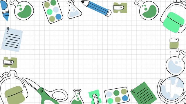 Animated educational background with school supplies for creative projects and presentations - Powered by Adobe