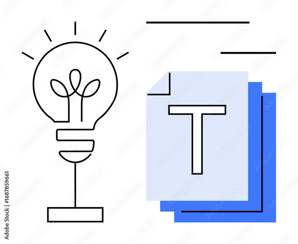 Poster lightbulb next to overlapping documents symbolizing creativity, ideas, and content generation. ideal