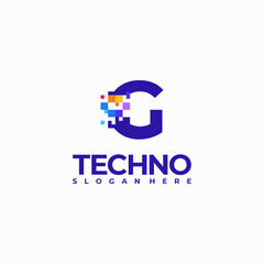 G Pixel Letter Logo Design Template, Pixel Technology logo symbol concept