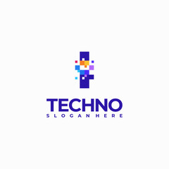 I-Pixel Letter Logo Design Template, Pixel Technology logo symbol concept