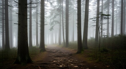 Fototapeta premium Misty Forest Path.
