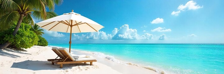 Relaxing beach umbrella scene in the Bahamas, turquoise water, white sand, sunny day, perfect for vacation or travel imagery , sunshade, beautiful