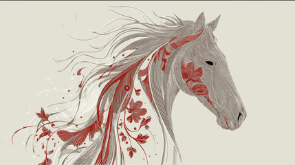 Stylized Fire Horse Head with Flowing Red Mane for Chinese New Year 2026 Zodiac Design