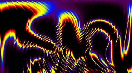 An abstract, high-tech background featuring a dynamic, mirrored light effect with glowing yellow, red, and blue energy streaks on a dark background.
