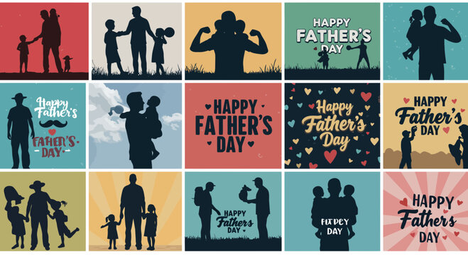 Diverse silhouettes celebrating father's day in various heartwarming scenarios