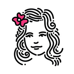 Beautiful little girl doodle face with pink hair clip. Hand drawn doodle for sticker, postcard, wallpaper, mural, fabric, prints, etc.