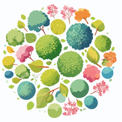 Collection of abstract watercolor tree top view isolated on white background for landscape plan and architecture layout drawing, elements for environment and garden, blossom grass .