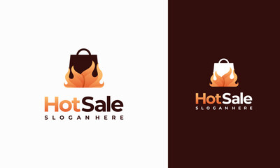 Hot Sale logo designs concept vector, Shopping Bag and Fire logo template icon