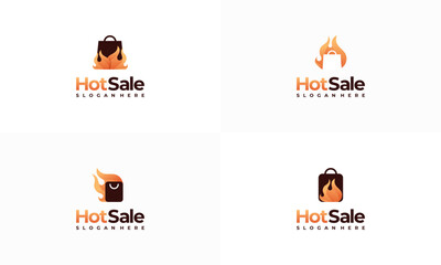 Hot Sale logo designs concept vector, Shopping Bag and Fire logo template icon