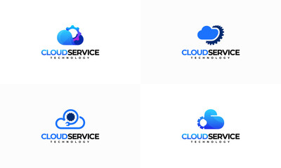 Set of Cloud Service logo designs concept vector, Cloud Gear Security logo template icon