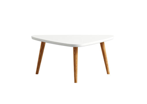 White triangular coffee table with light brown legs (1)